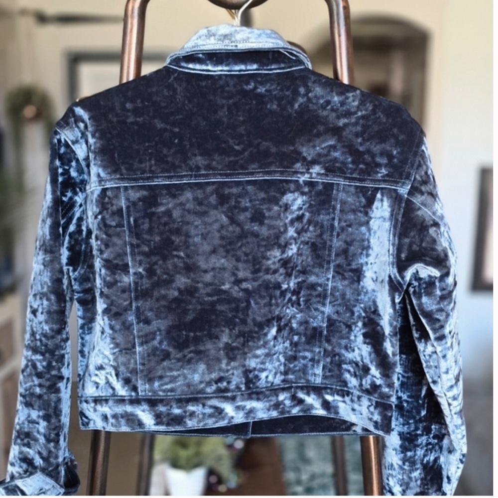 Topshop MOTO Rare Velvet Jean Jacket - Dark Blue Sz 6 - Picture 3 of 7